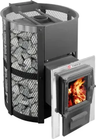 Банная печь Кольчуга 9-14 нержавеющая сетка, чугунная дверца со стеклом Банная печь Кольчуга 9-14 нержавеющая сетка, чугунная дверца со стеклом