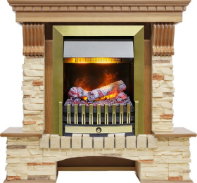 Каминокомплект Pierre Luxe - Дуб / Сланец с очагом Danville Antique Brass FB2