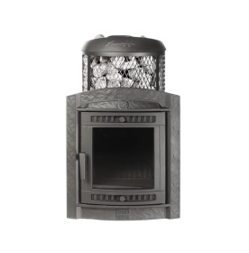 Чугунная банная печь Атмосфера L с комбинированной облицовкой «Окаменевшее дерево» наборное