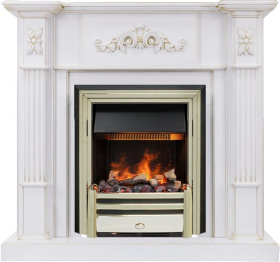 Каминокомплект Martin - Белый дуб, патина золото с очагом Cavendish
