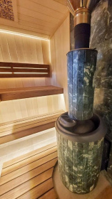 Чугунная банная печь Атмосфера XL ламели «Жадеит» наборный