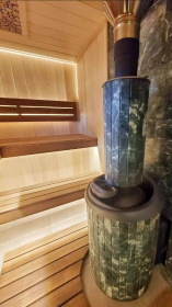 Чугунная банная печь Атмосфера XL ламели «Верде Гватемала» наборный рисунок