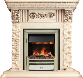 Каминокомплект Luxemburg (каменный) - Сланец/Cлоновая кость с патиной с очагом Cavendish