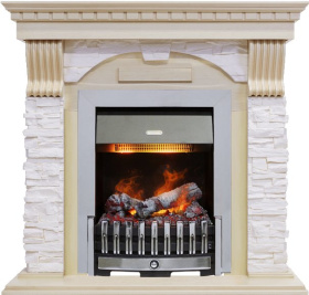 Каминокомплект Dublin - Слоновая кость с патиной / Сланец крем с очагом Danville Chrome FB2