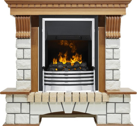 Каминокомплект Pierre Luxe - Дуб / Белый (Высота 1020мм) с очагом Flagstaff