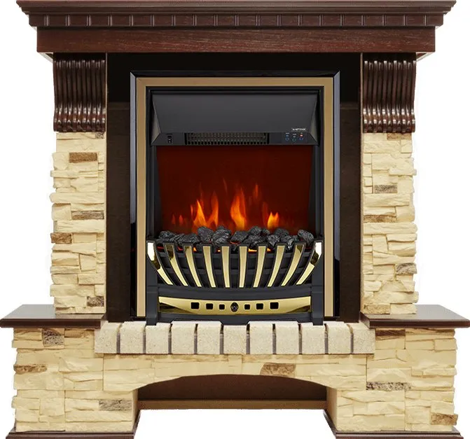 Каминокомплект Pierre Luxe угловой - Темный дуб / Сланец с очагом Aspen Gold