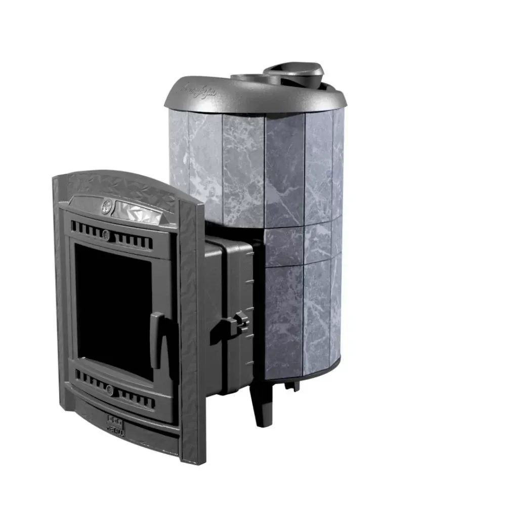 Чугунная банная печь Атмосфера L+ в плитке «Талькохлорит»