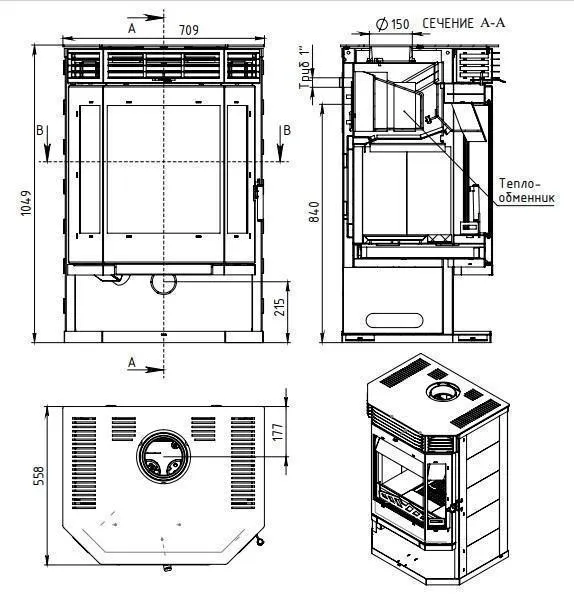 Стальная Печь-камин Ангара 12 Аква