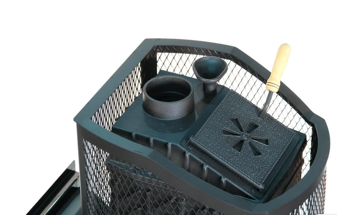 Чугунная банная печь Амур-ПРО ЗК. Панорамная дверца (сетка)