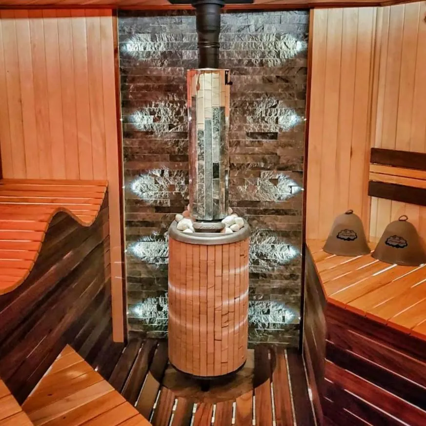 Чугунная банная печь Атмосфера XL ламели «Окаменевшее дерево» наборные