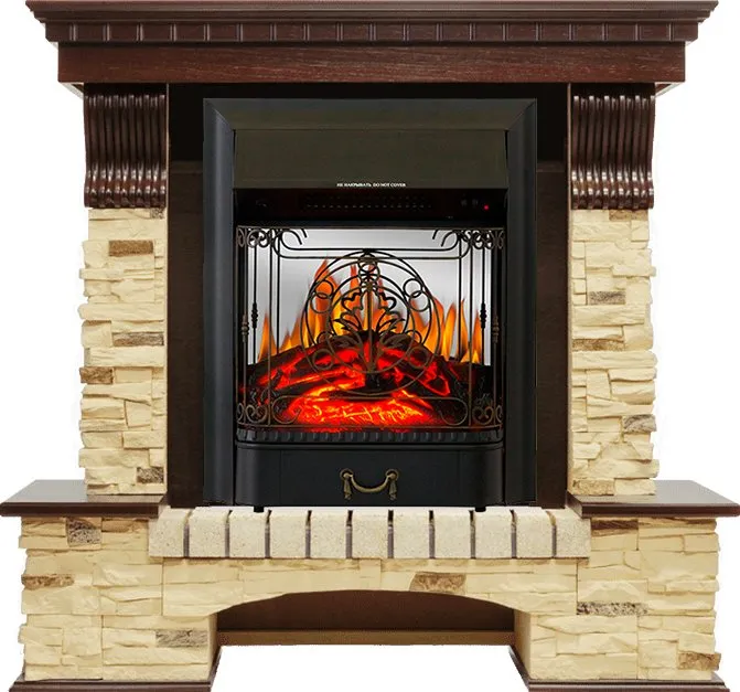 Каминокомплект Pierre Luxe угловой - Темный дуб / Сланец с очагом Majestic FX M Black RC