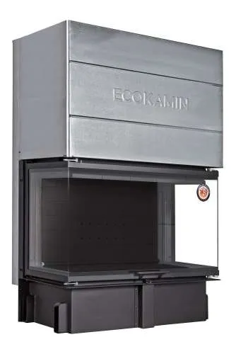 Каминная стальная топка ДЕЛЬТА 1000 PВ три стекла подовое горение принтинг черный шамот