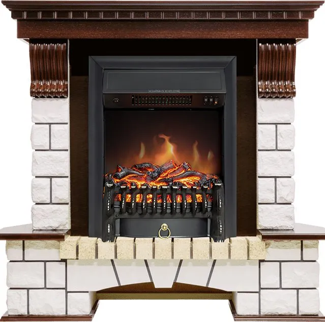 Каминокомплект Pierre Luxe угловой - Темный дуб / Белый с очагом Fobos FX Black