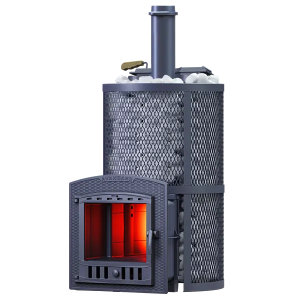 Чугунная банная печь AVANGARD ЗК 40 (П2) Pro Ураган в круглой сетке