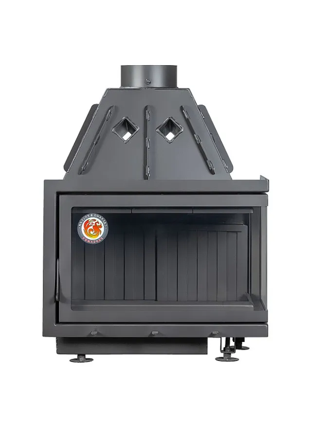 Каминная стальная топка Альфа 700 RB два стекла правая черный шамот