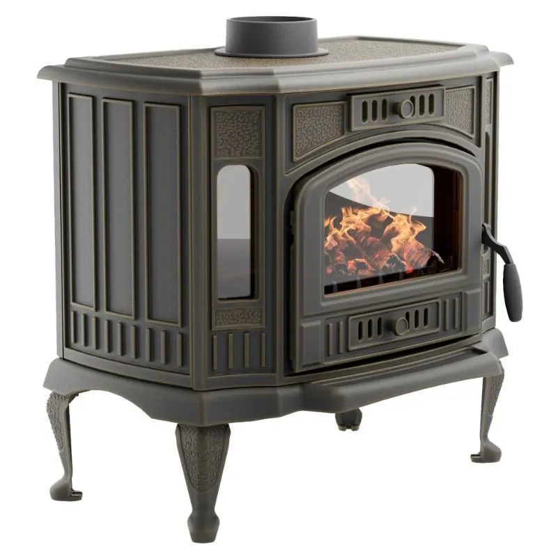 Чугунная печь-камин отопительная ПМЧ-9АС, с патиной