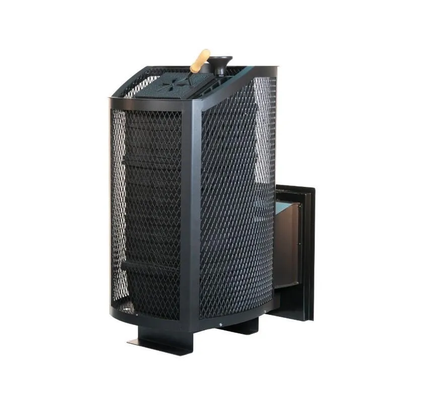 Чугунная банная печь Амур-ПРО ЗК. Панорамная дверца (сетка)