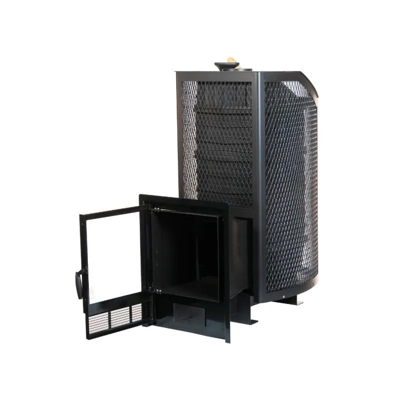 Чугунная банная печь Амур-ПРО ЗК. Панорамная дверца (сетка)