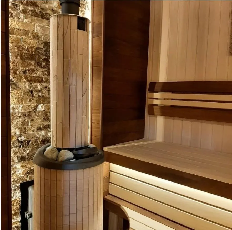 Чугунная банная печь Атмосфера XL ламели «Окаменевшее дерево» наборные