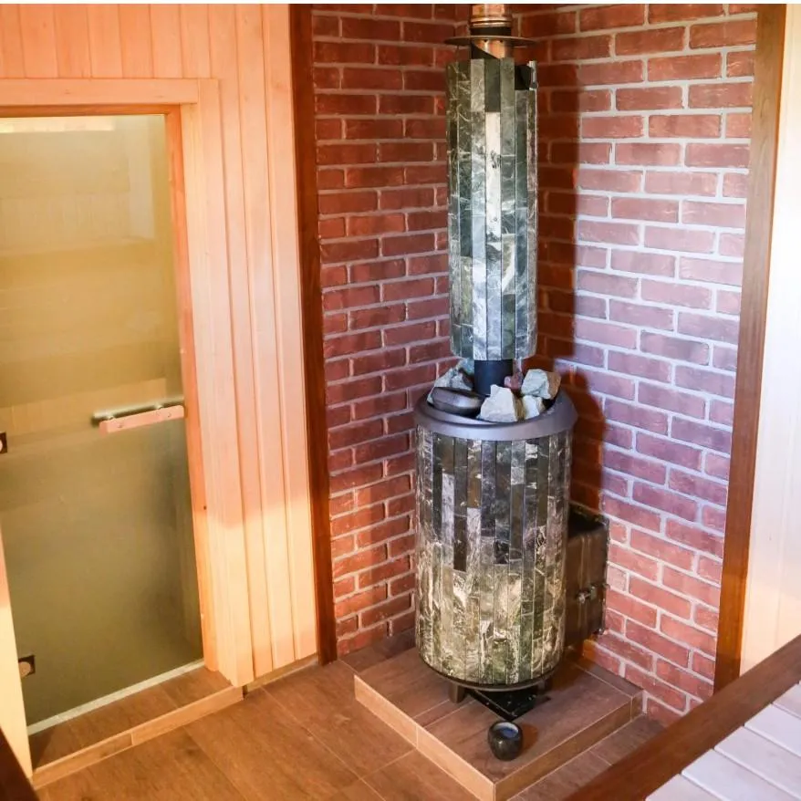 Чугунная банная печь Атмосфера XL ламели «Жадеит» наборный