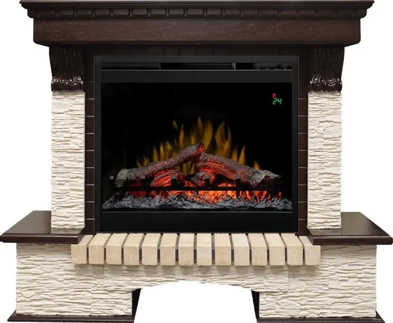 Каминокомплект Pierre Luxe угловой - Темный дуб / Сланец мелкий с очагом Symphony 26'' DF2624L-INT