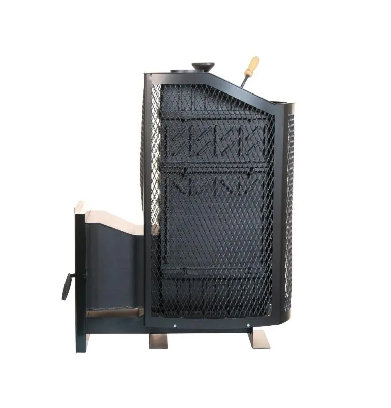 Чугунная банная печь Амур-ПРО ЗК. Панорамная дверца (сетка)