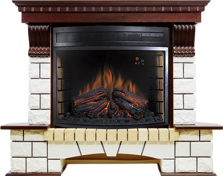 Каминокомплект Pierre Luxe угловой - Темный дуб / Белый (Высота 1045мм) с очагом Dioramic 28 LED FX