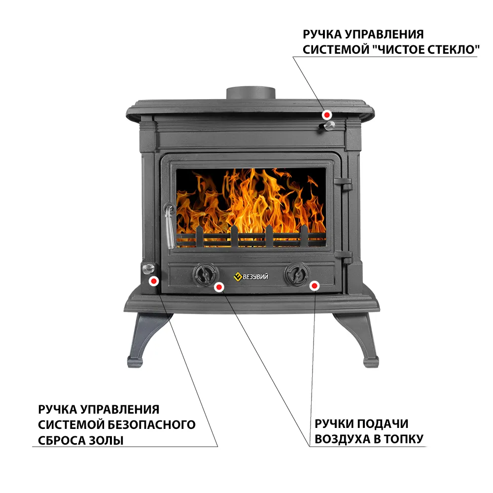 Чугунная печь-камин Везувий AST-13 Антрацит