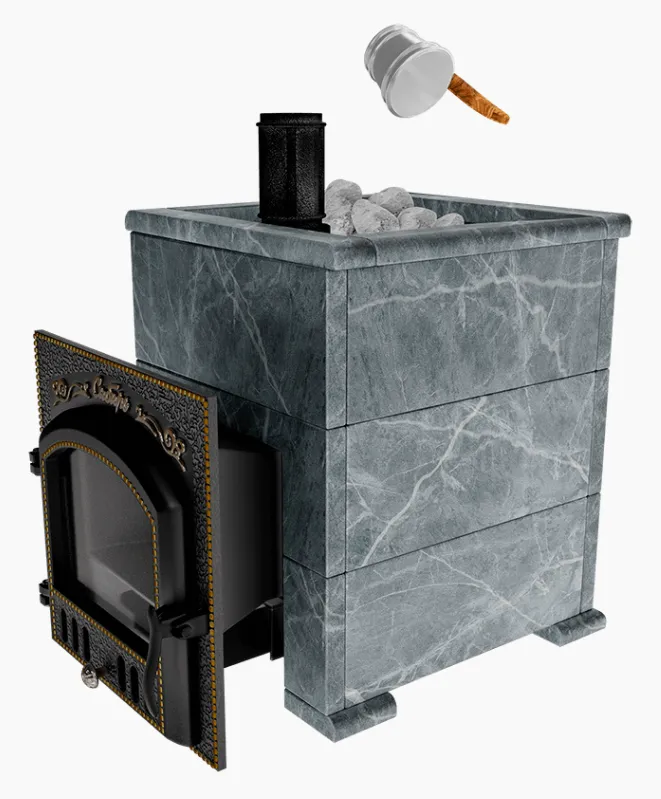 Премиальная банная печь Сибирь 40 дверка 545х545 в облицовке Оптима талькомагнезит