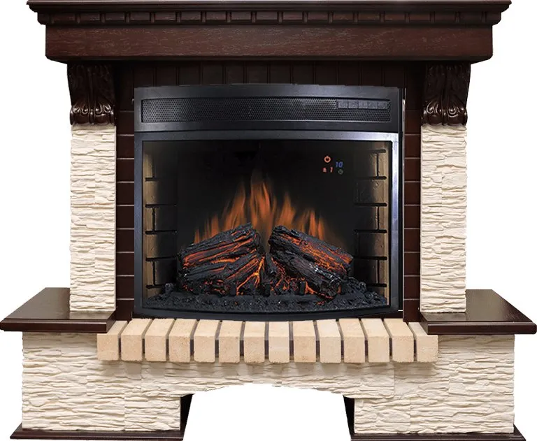 Каминокомплект Pierre Luxe угловой - Темный дуб / Сланец бежевый с очагом Dioramic 28 LED FX