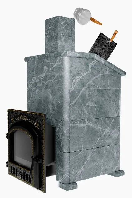 Премиальная банная печь Сибирь 40 ЗК дверка 700х700 в облицовке Президент талькомагнезит