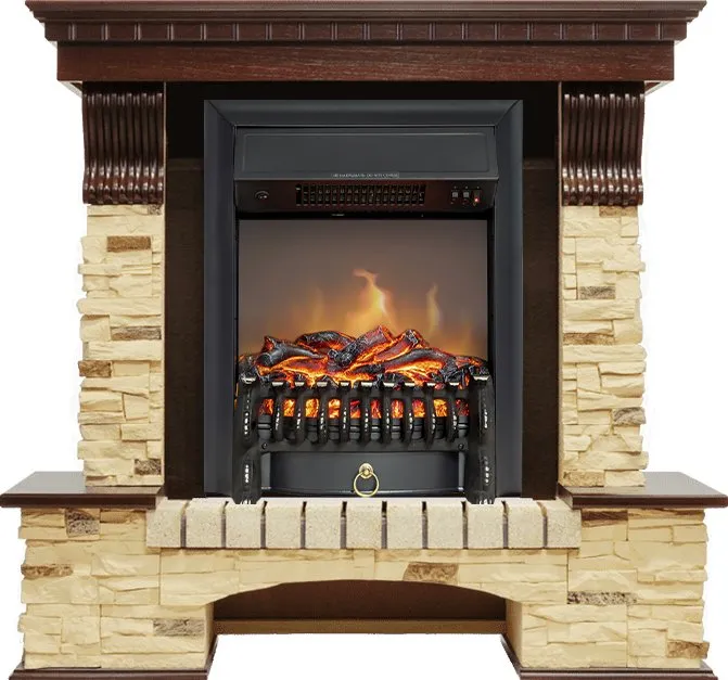 Каминокомплект Pierre Luxe угловой - Темный дуб / Сланец с очагом Fobos FX M Black RC