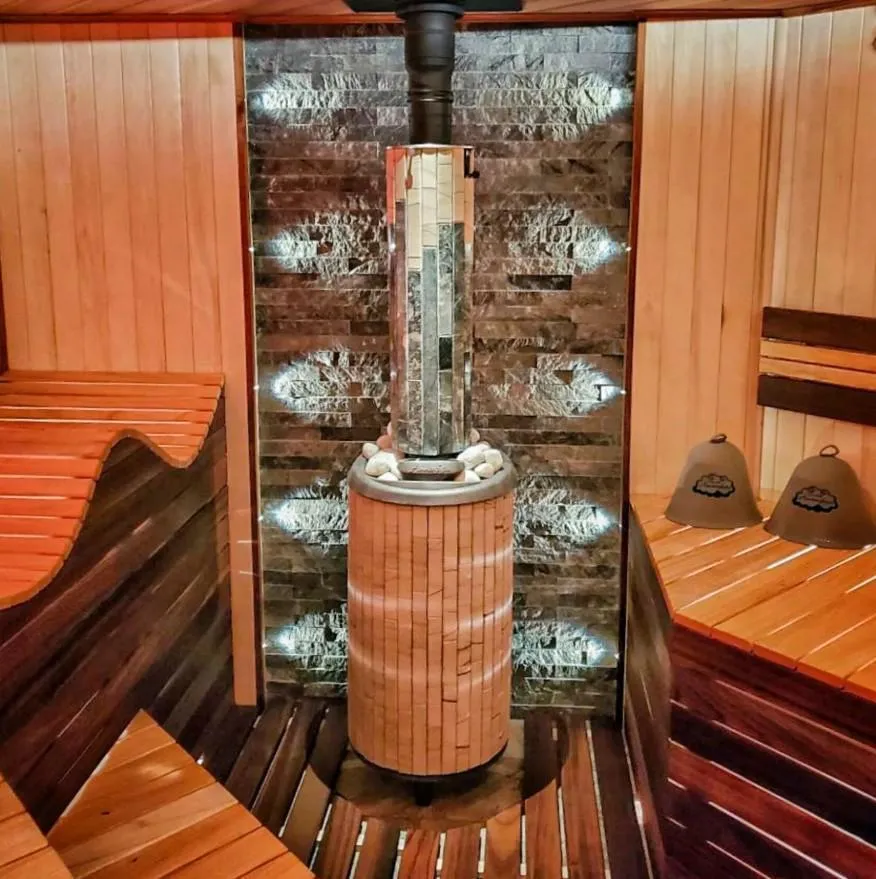 Чугунная банная печь Атмосфера L ламели «Окаменевшее дерево» наборные