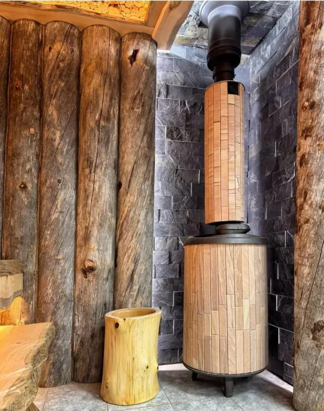 Чугунная банная печь Атмосфера XL ламели «Окаменевшее дерево» наборные