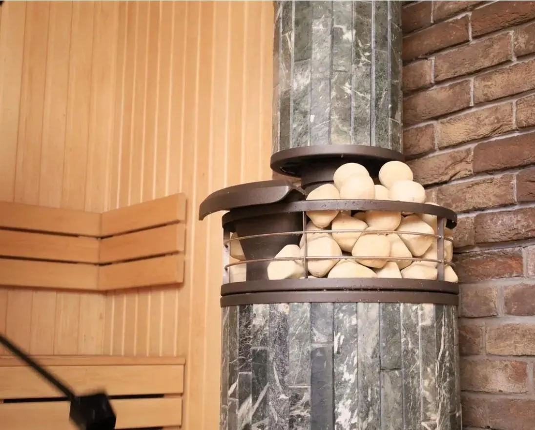 Чугунная банная печь Атмосфера L Пироксенит ламель+сетка с газовой горелкой