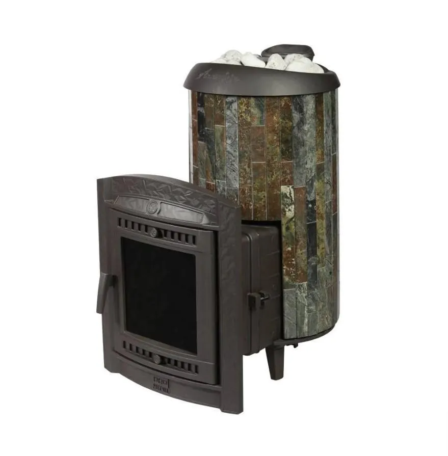 Чугунная банная печь Атмосфера XL ламели «Жадеит» наборный