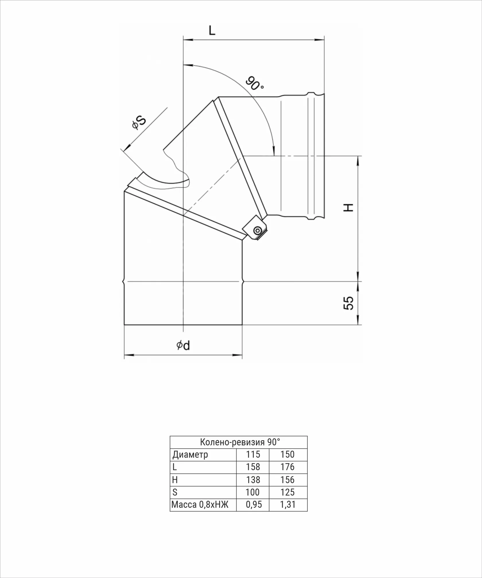 Колено-ревизия 90°