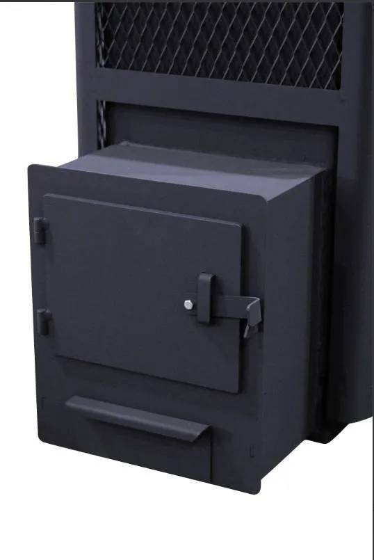 Стальная печь-камин банная "Копеечка" с ВТК (сетка высечка)