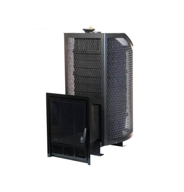 Чугунная банная печь Амур-ПРО ЗК. Панорамная дверца (сетка)