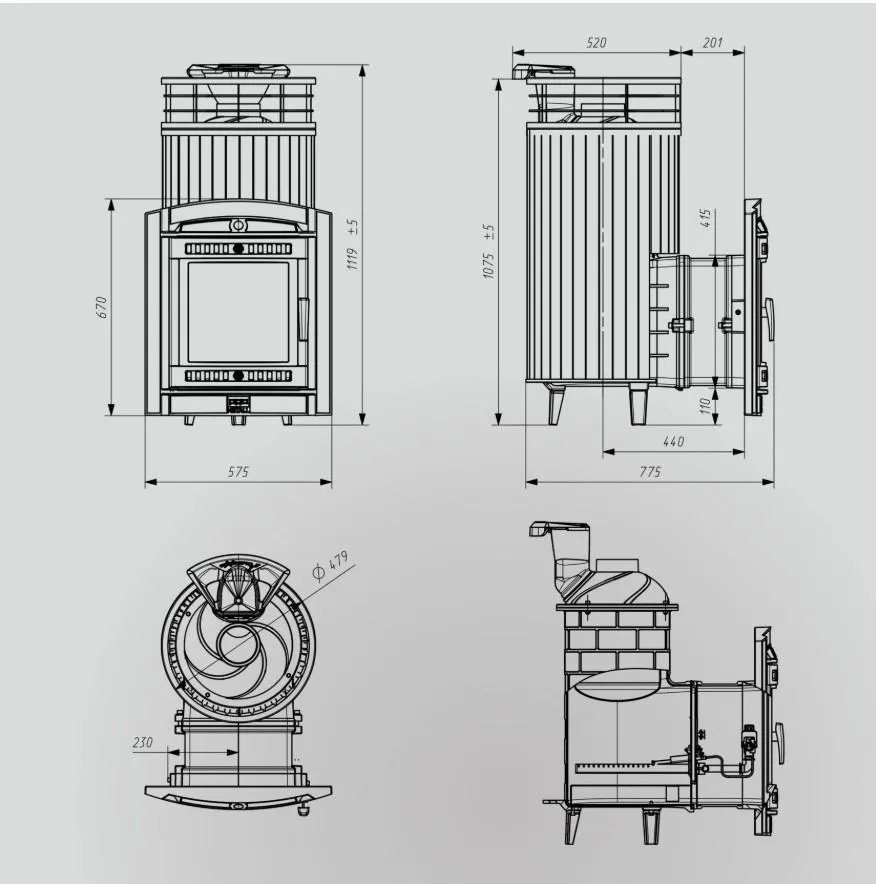 Чугунная банная печь Атмосфера XL+ в плитке «Талькохлорит»