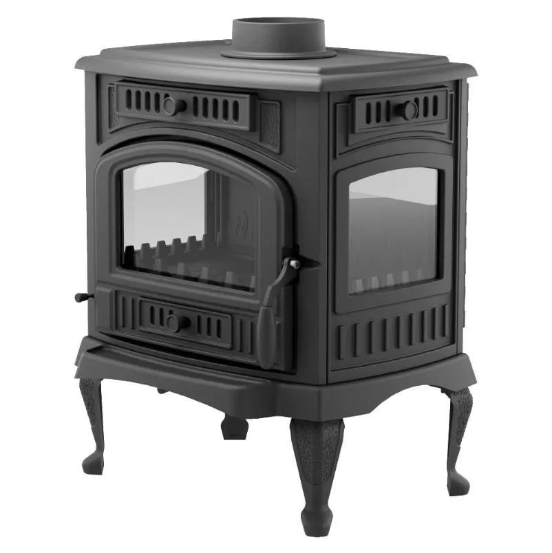 Чугунная печь-камин отопительная ПМЧ-13С, с патиной