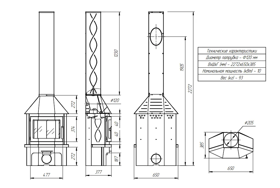 Печь-камин Мюнхен пристенно-угловой компакт черный