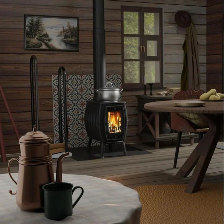 Чугунная печь-камин «Бахтинка» серая