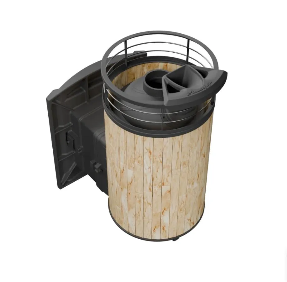 Чугунная банная печь Атмосфера L Окаменевшее дерево ламель+сетка с газовой горелкой