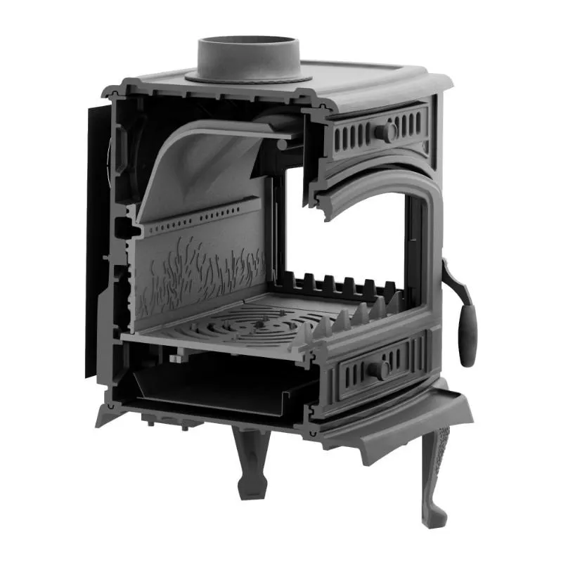 Чугунная печь-камин отопительная ПМЧ-13С, с патиной