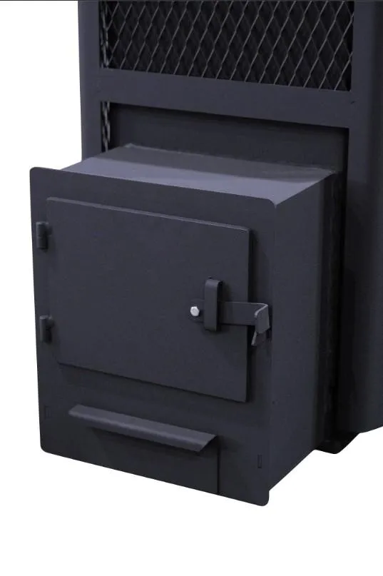 Стальная печь-камин банная "Копеечка" с ВТК (сетка высечка)