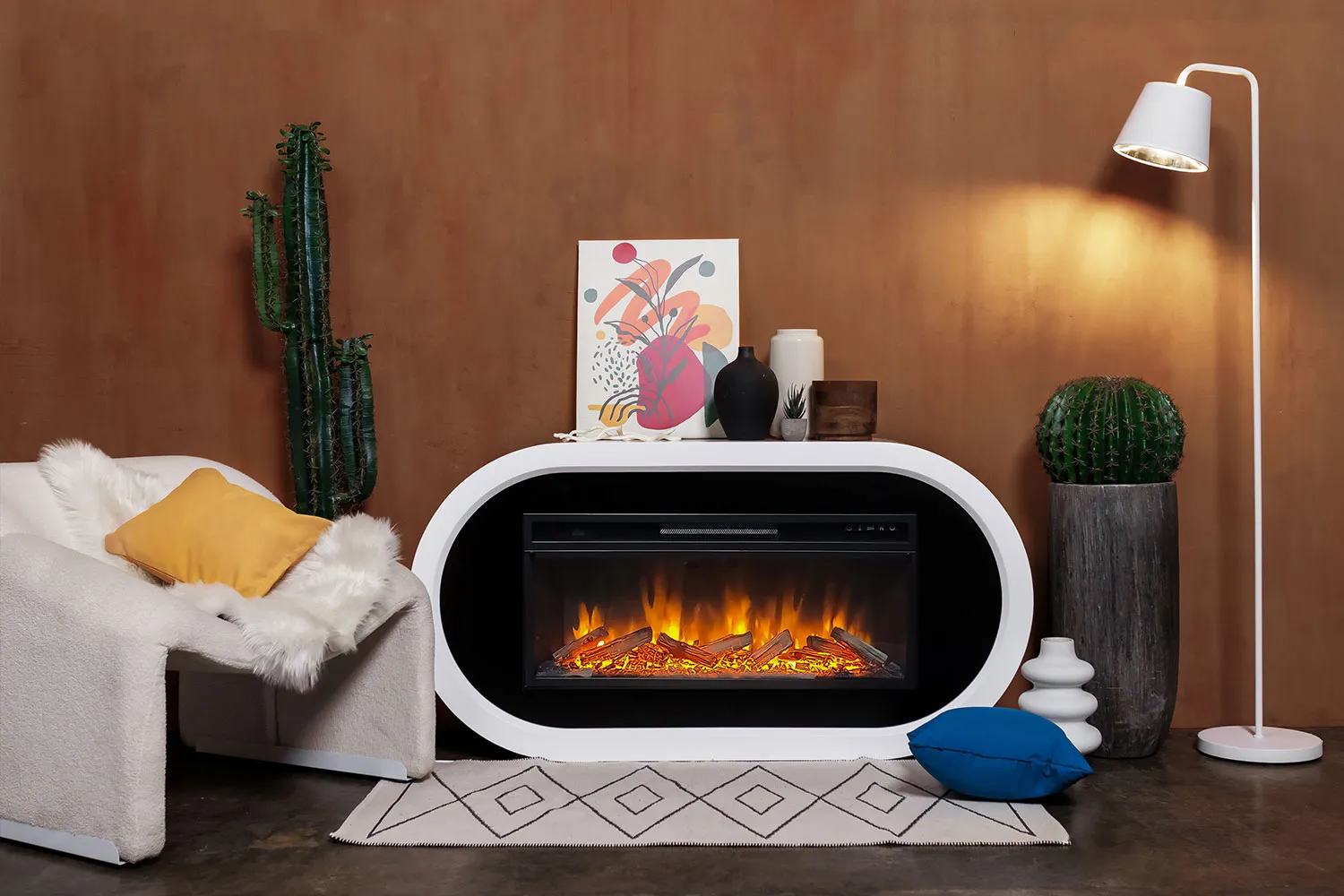 Каминокомплект Ellipse - Белый с черным (ширина 1450 мм) с очагом Vision 42 LED