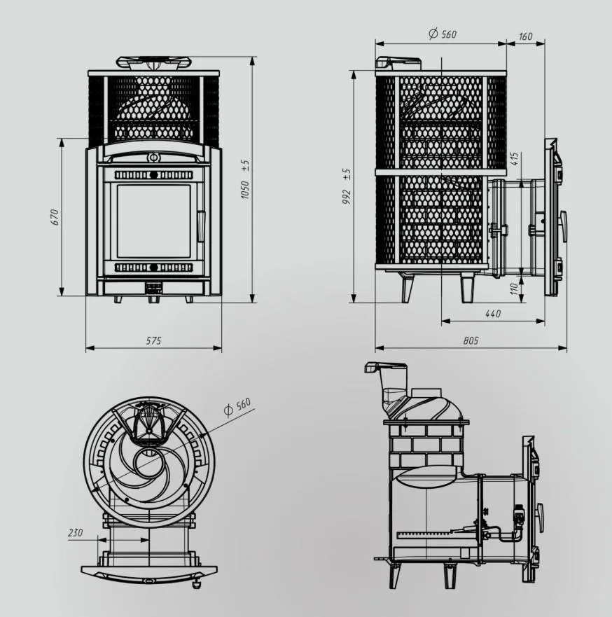 Чугунная банная печь Атмосфера L сетка нержавейка с газовой горелкой