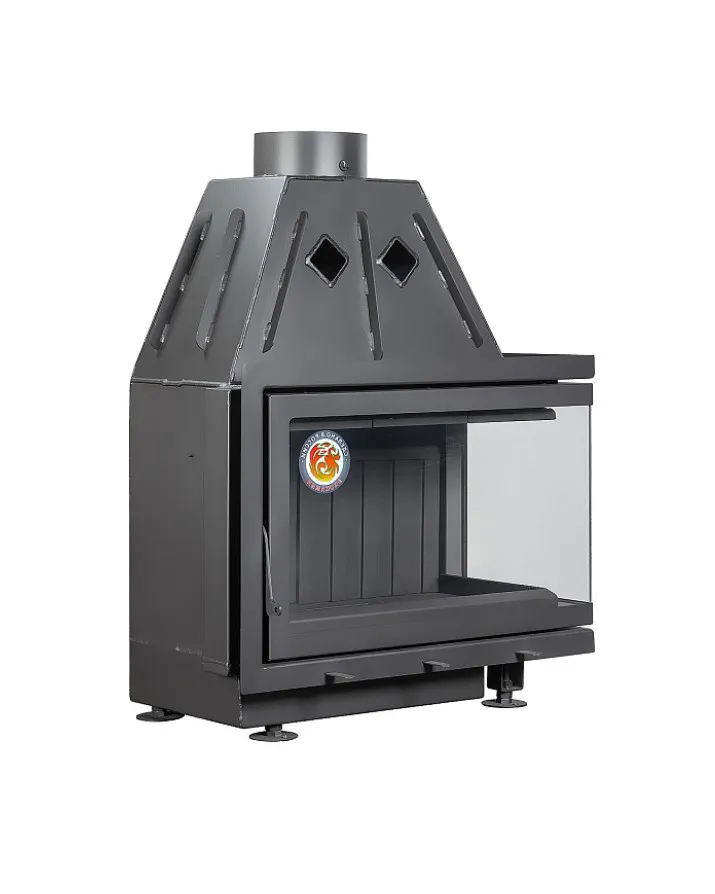 Каминная стальная топка Альфа 700 RB два стекла правая черный шамот