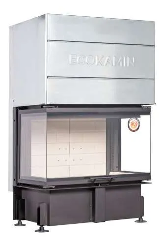 Каминная стальная топка ДЕЛЬТА 800 три стекла принтинг